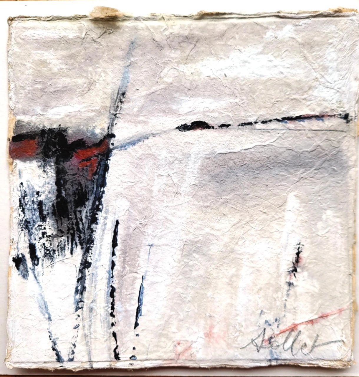 Lyrisch abstract gouache op Tibetaans papier – photo 2